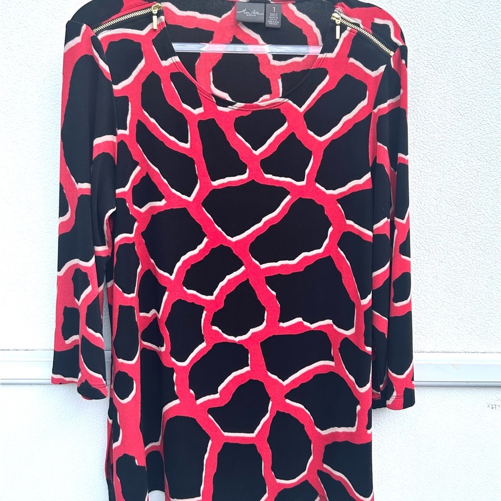 Chicos Travelers WOMENS Top Sz M 1 Artsy 3/4 Sleeve Tunic Stretch Going Out - Picture 7 of 11